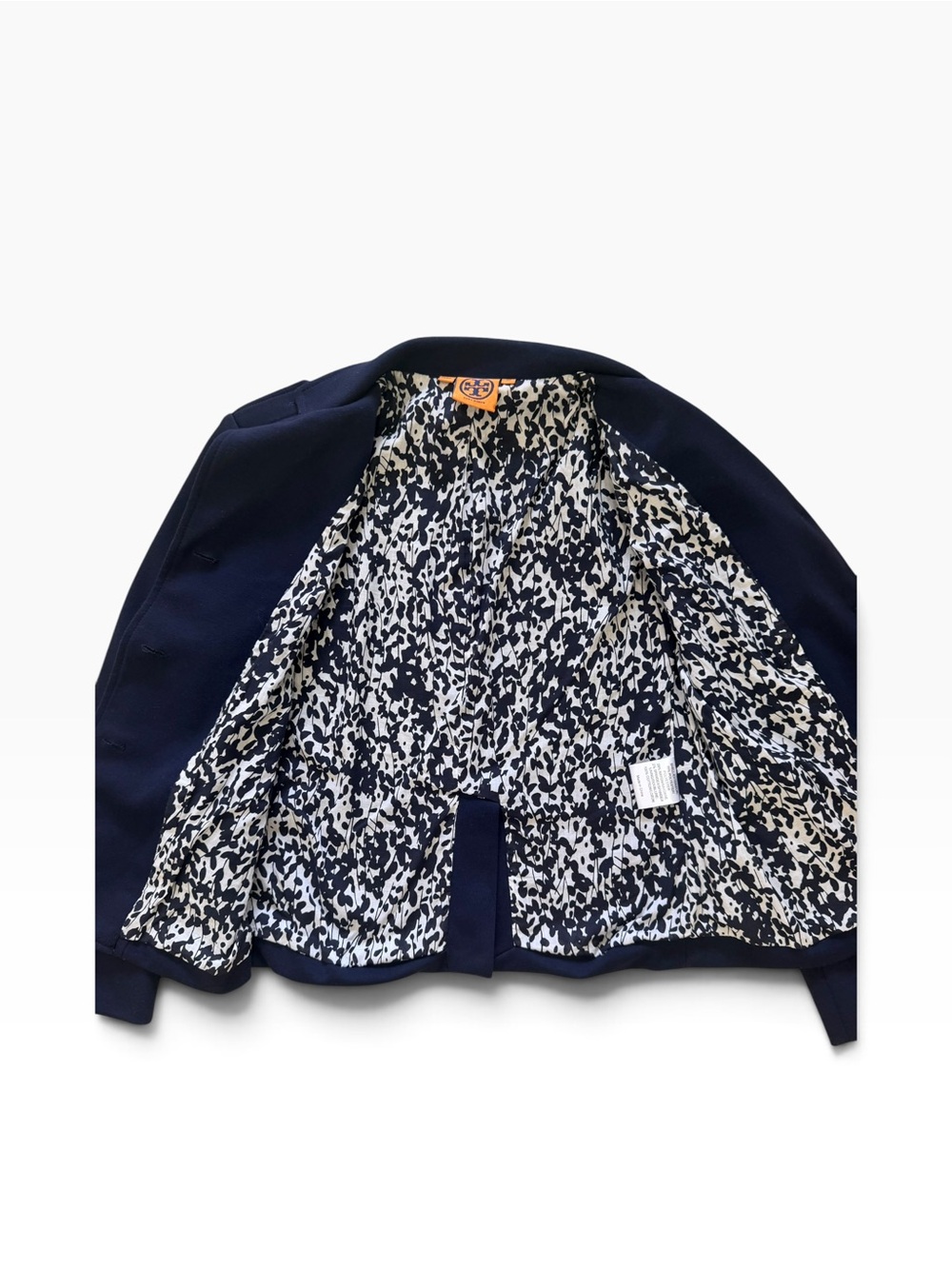 Tory Burch Navy Stretch Knit Military Blazer Jacket XS Printed Lining Epaulets - Picture 6 of 11